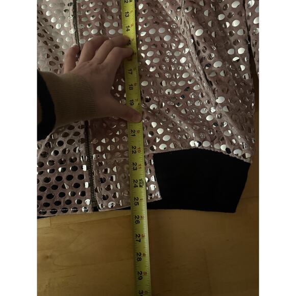 Monaliza Studded Pink Silver Sparkle Bomber Jacket Lined M - Picture 3 of 4